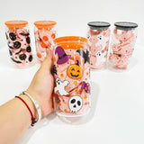 50 Pack USA Warehouse 16oz Halloween Glass Can With 3D Touch Design And Plastic Lids-USDM