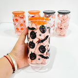 50 Pack USA Warehouse 16oz Halloween Glass Can With 3D Touch Design And Plastic Lids-USDM