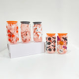50 Pack USA Warehouse 16oz Halloween Glass Can With 3D Touch Design And Plastic Lids-USDM