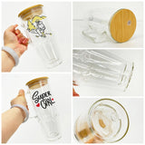 12 Pack China Warehouse Sublimation Blanks Pre Drilled Hole 32oz 40oz Glass Snow Globe Tumbler Cups with Handle and Bamboo Lid for UV DTF Cup Wraps