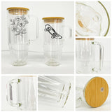 12 Pack China Warehouse Sublimation Blanks Pre Drilled Hole 32oz 40oz Glass Snow Globe Tumbler Cups with Handle and Bamboo Lid for UV DTF Cup Wraps