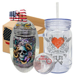 25 Pack USA Warehouse Snow Globe 20oz Plastic Mason Jars with Handles (Pre-drilled Hole and Plug)