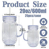 25 Pack USA Warehouse Snow Globe 20oz Plastic Mason Jars with Handles (Pre-drilled Hole and Plug)