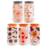 50 Pack USA Warehouse 16oz Halloween Glass Can With 3D Touch Design And Plastic Lids-USDM