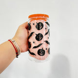 50 Pack USA Warehouse 16oz Halloween Glass Can With 3D Touch Design And Plastic Lids-USDM