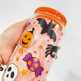 50 Pack USA Warehouse 16oz Halloween Glass Can With 3D Touch Design And Plastic Lids-USDM