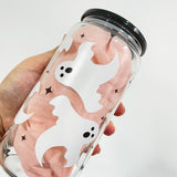 50 Pack USA Warehouse 16oz Halloween Glass Can With 3D Touch Design And Plastic Lids-USDM