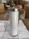 25 Pack China Warehouse Customized Stainless Steel Pre Drilled Hole 20oz Snow Globe Storyboard Sublimation Tumblers with Handle