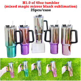 25 Pack China Warehouse 40oz Magic Mirror Blank Sublimation Tumbler With Handle Lid And Straw Sold By Case