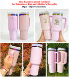 40oz Valentine's Day pink color rainbow under plated power coated tumblers for laser engraving-USCC