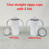 12oz straight sippy cups with 2 lids without base sublimation blank sippy bottles for kids-USDM