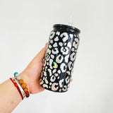 16oz Holographic Print Leopard Glass Can Drinkware With BPA Free PP Lid 50PCS Sold By Case -USDM