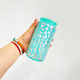 16oz Holographic Print Leopard Glass Can Drinkware With BPA Free PP Lid 50PCS Sold By Case -USDM